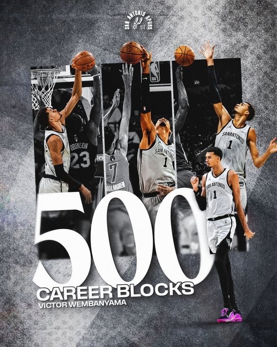 开云体育官网-文班亚马生涯盖帽数达到500 历史第二年轻&143场历史第四快